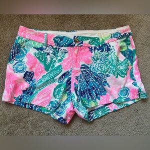 VGUC Lilly Pulitzer Callahan Stretch Short Size 12 Pink Blue Teal White